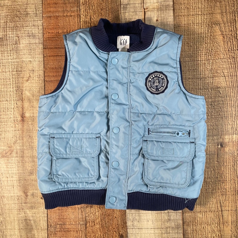 Baby Gap Light Blue Quilted Fleece Lined Puffer Vest 18-24 Months Toddler Boy